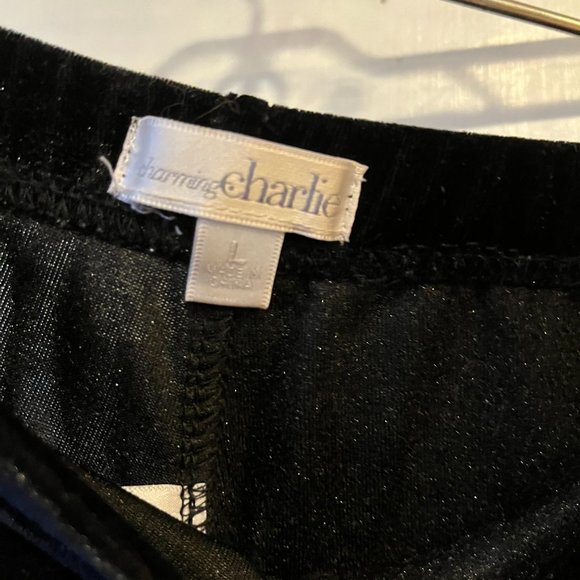Black Leggings Size L Charming Charlie Velour - Picture 3 of 3